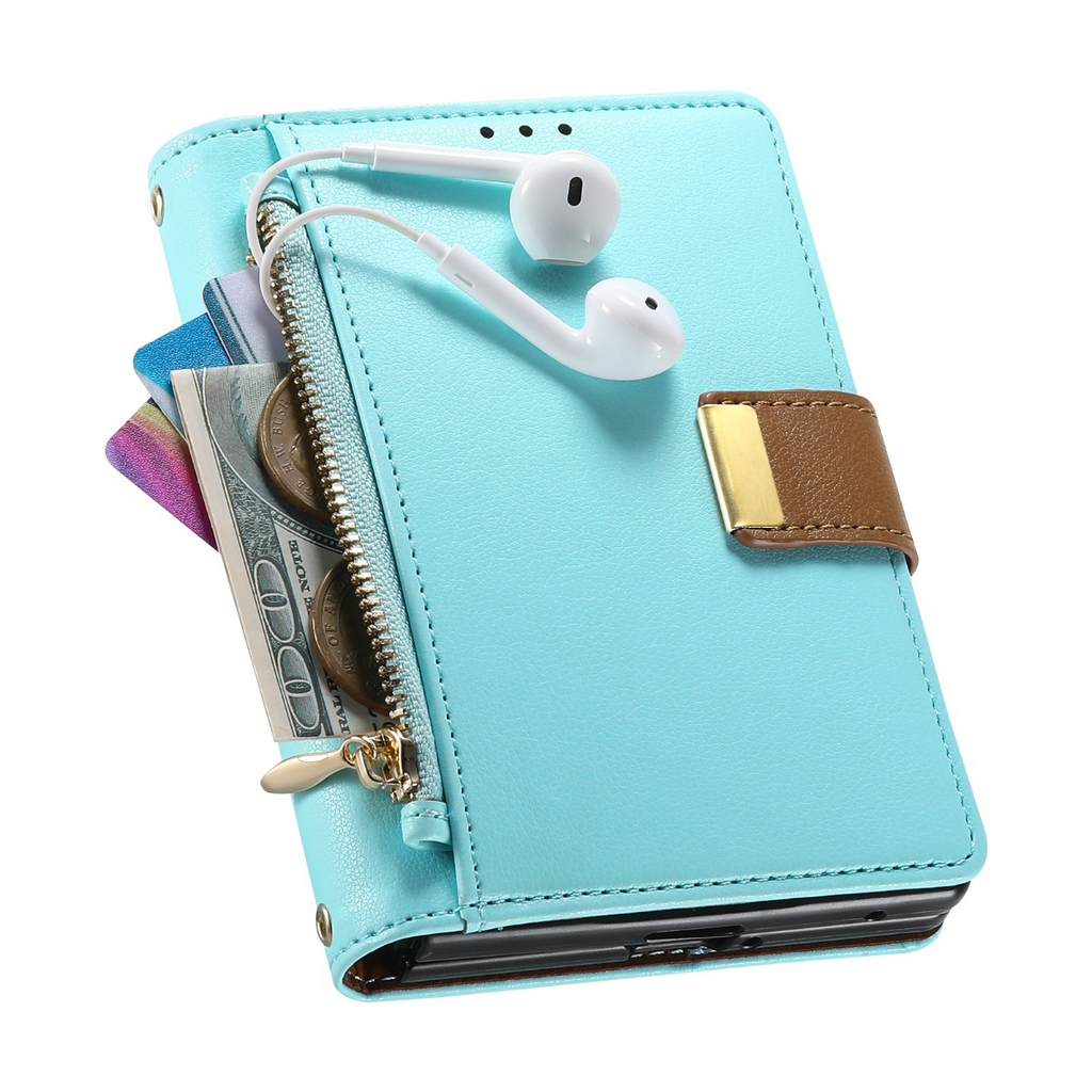 iPhone Duo Luxe Wallet Case with Zipper Pocket, Card Holder & Kickstand
