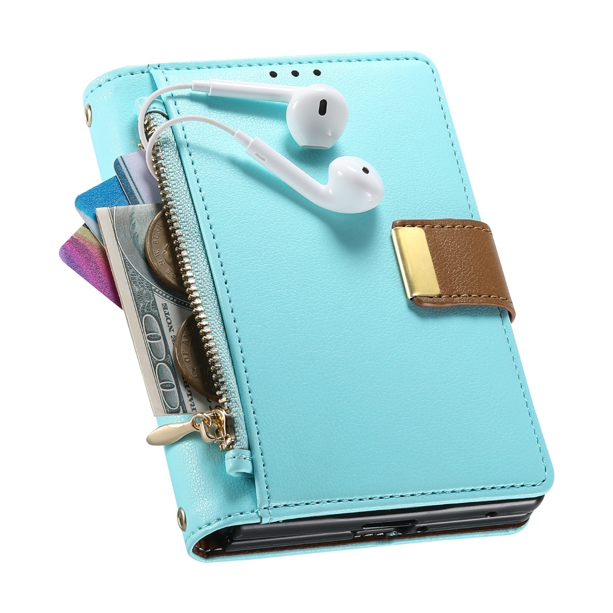 iPhone Duo Luxe Wallet Case with Zipper Pocket, Card Holder & Kickstand