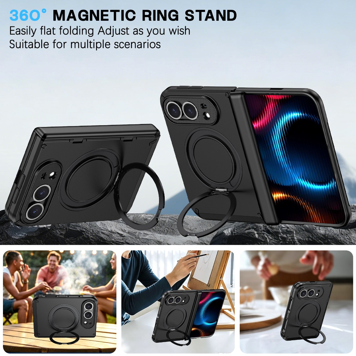 iPhone Duo Armor Ring Stand Protective Foldable Phone Case
