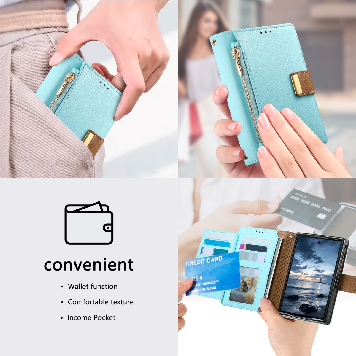 iPhone Duo Luxe Wallet Case with Zipper Pocket, Card Holder & Kickstand