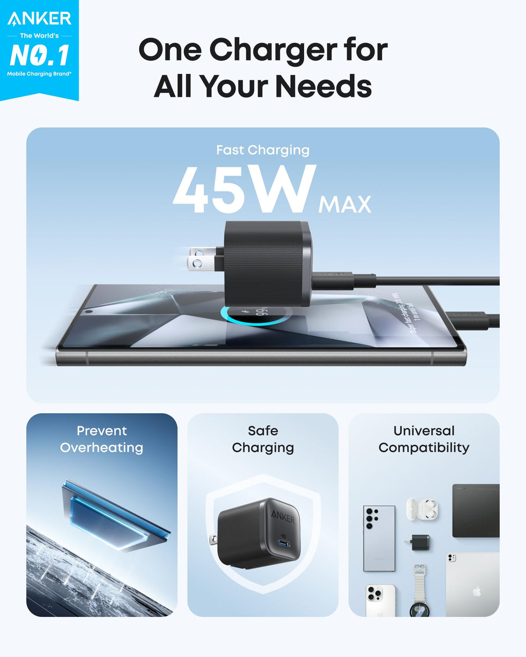 Anker Nano Charger (45W) with USB-C to USB-C Cable