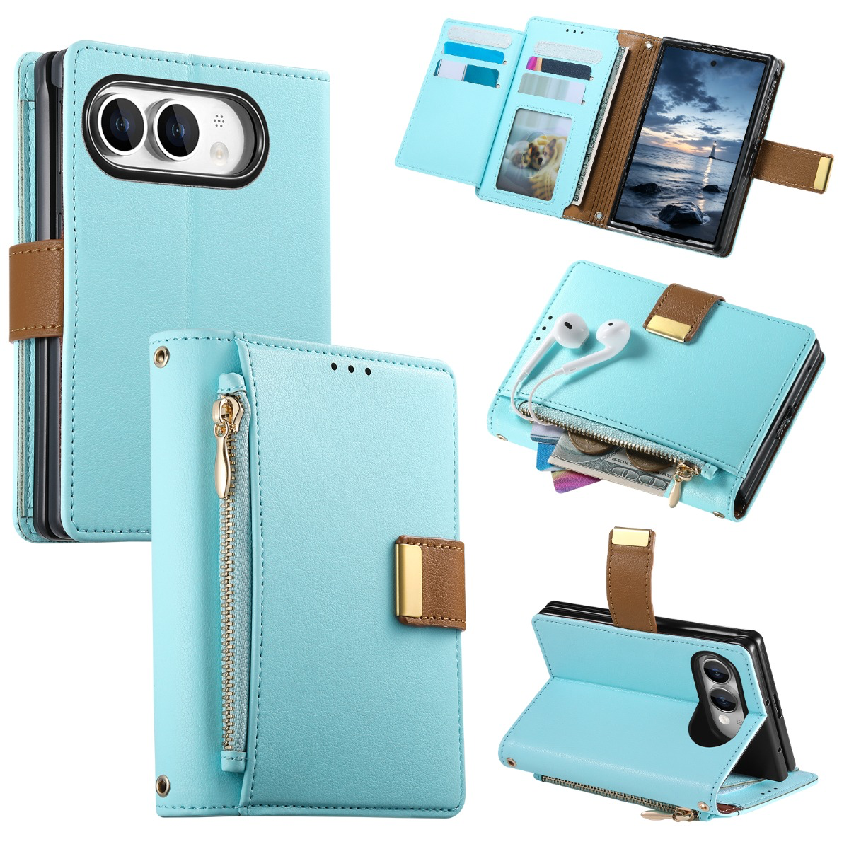 iPhone Duo Luxe Wallet Case with Zipper Pocket, Card Holder & Kickstand