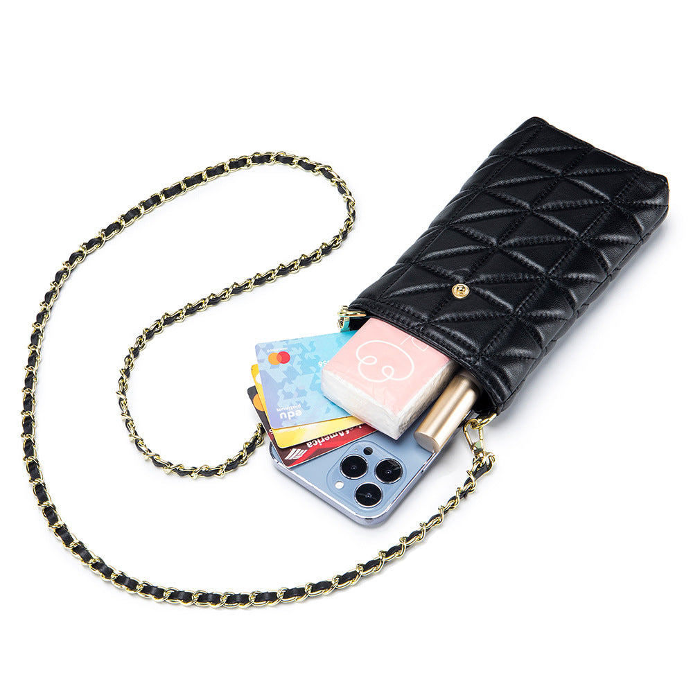 Women's Mobile Fashion Rhombus Embroidery Thread Chain Phone Bags